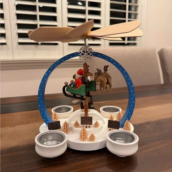 Knuth Neuber 2-Tier Wood Christmas Pyramid Santa Claus SleighErzgebirge